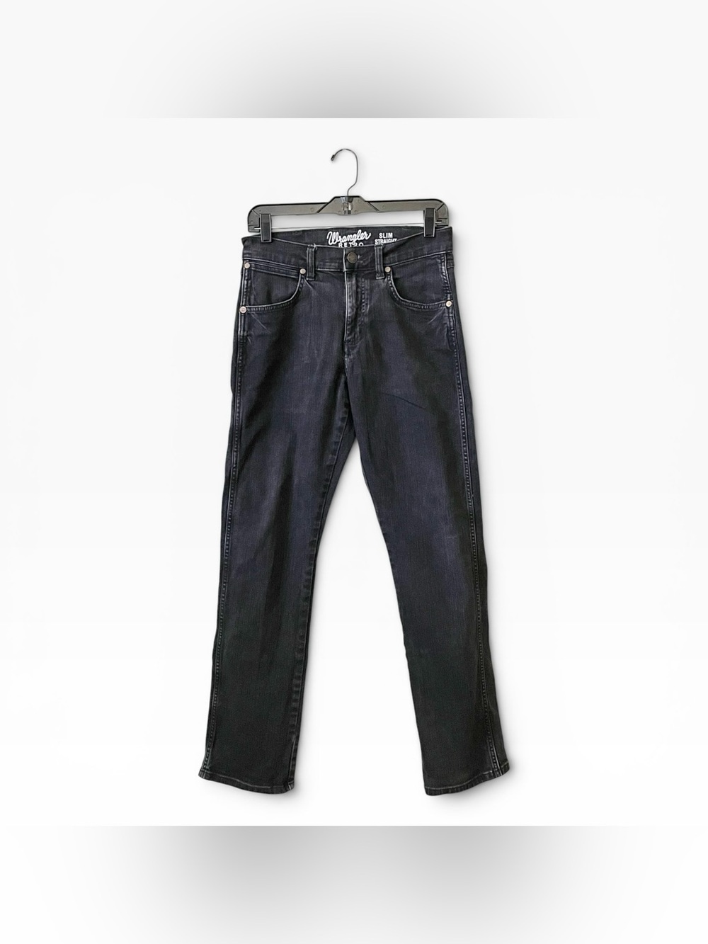 Wrangler Retro Slim Straight Fit Jeans Mens 29 x 32 Black Denim Stretch 5 Pocket